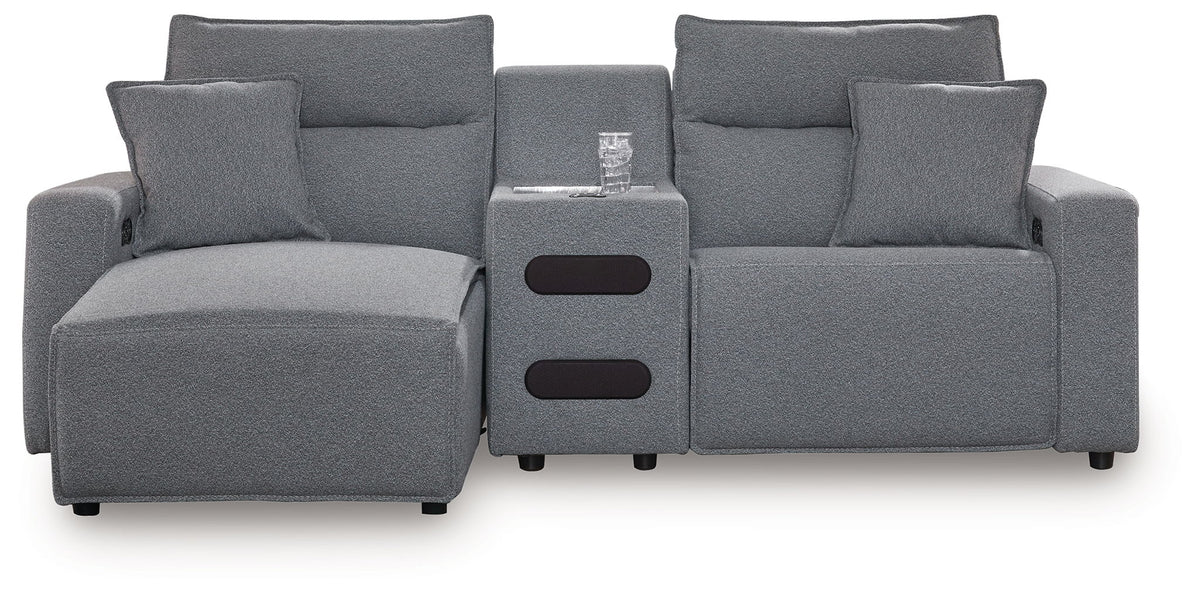 Dark Gray / 3 Pc. Power Reclining Sectional With LAF Press Back Power Chaise And Audio Console