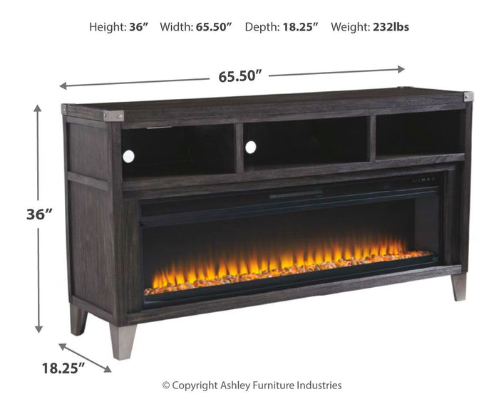 Todoe - 2 Pc. - 65" TV Stand With Wide Fireplace Insert - Gray image 3