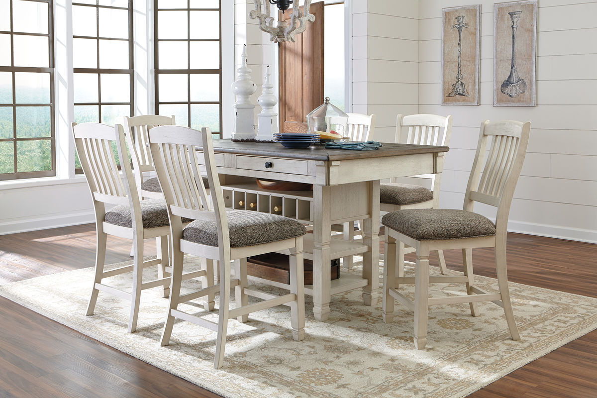 Beige / 7 Pc. Table, 6 Barstools