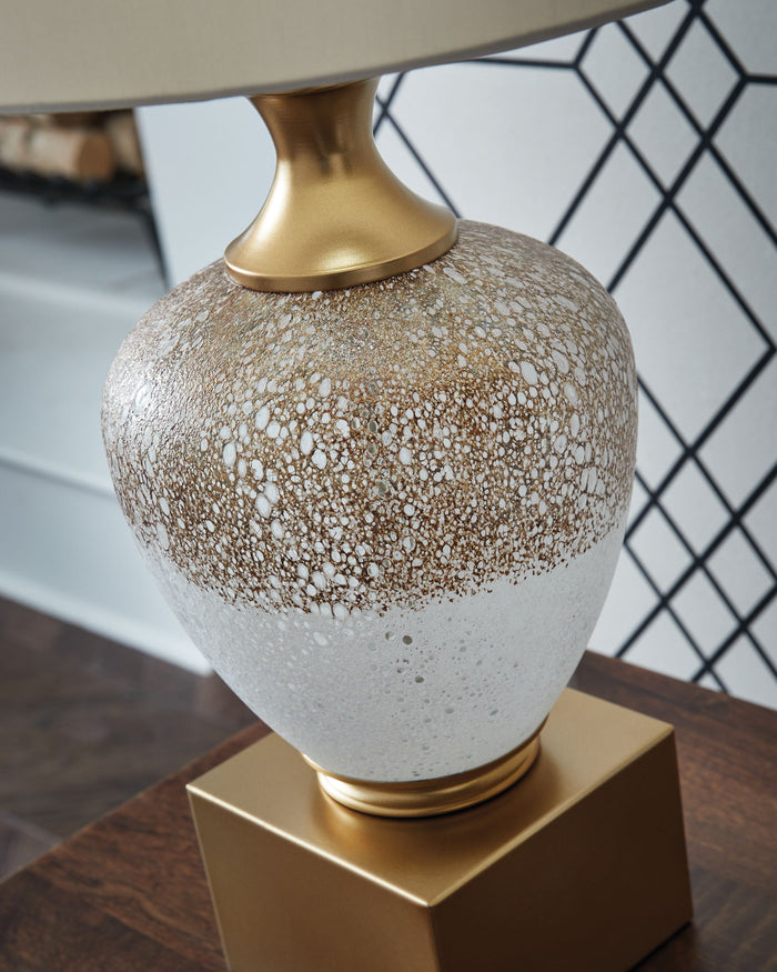 Tavisburg - Glass Table Lamp - Brown / White / Gold image 2