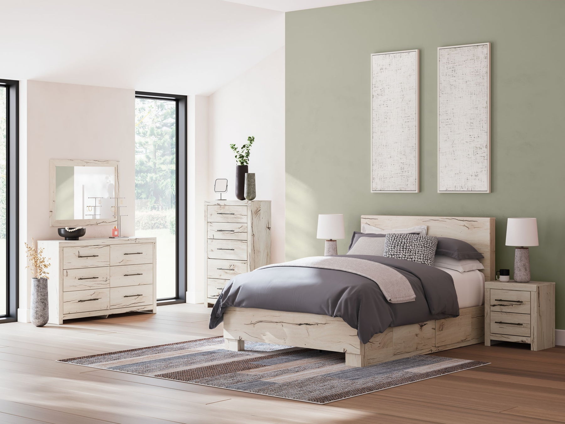 9 Pc. Bed, Dresser, Mirror, Chest, 2 Nightstands / Queen / Under Bed Storage