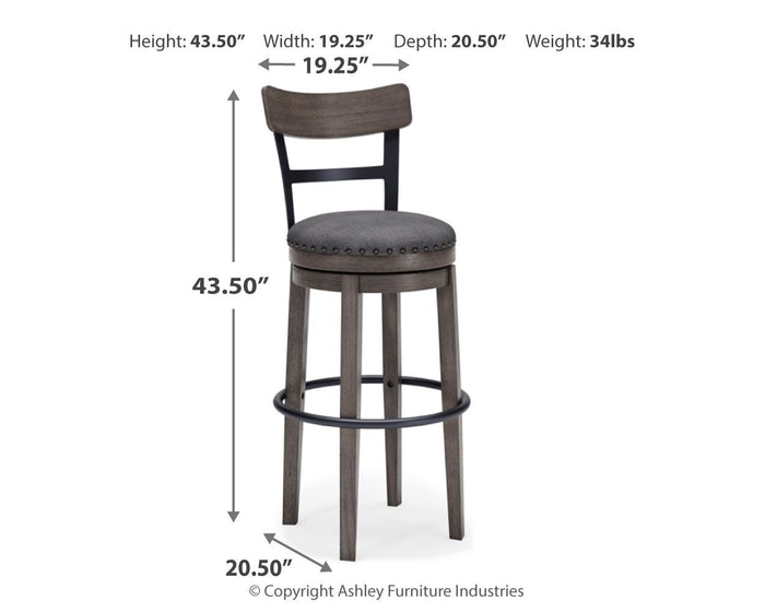 Caitbrook - Tall UPH Swivel Barstool - Gray image 2