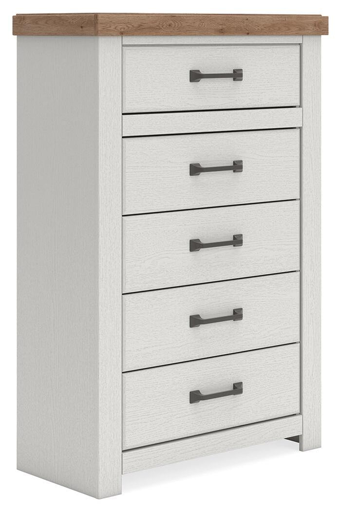 Savonport - Five Drawer Chest - White / Brown image 1