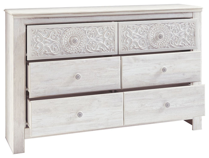 Paxberry - Six Drawer Dresser - Medallion Drawer Pulls - Whitewash image 2