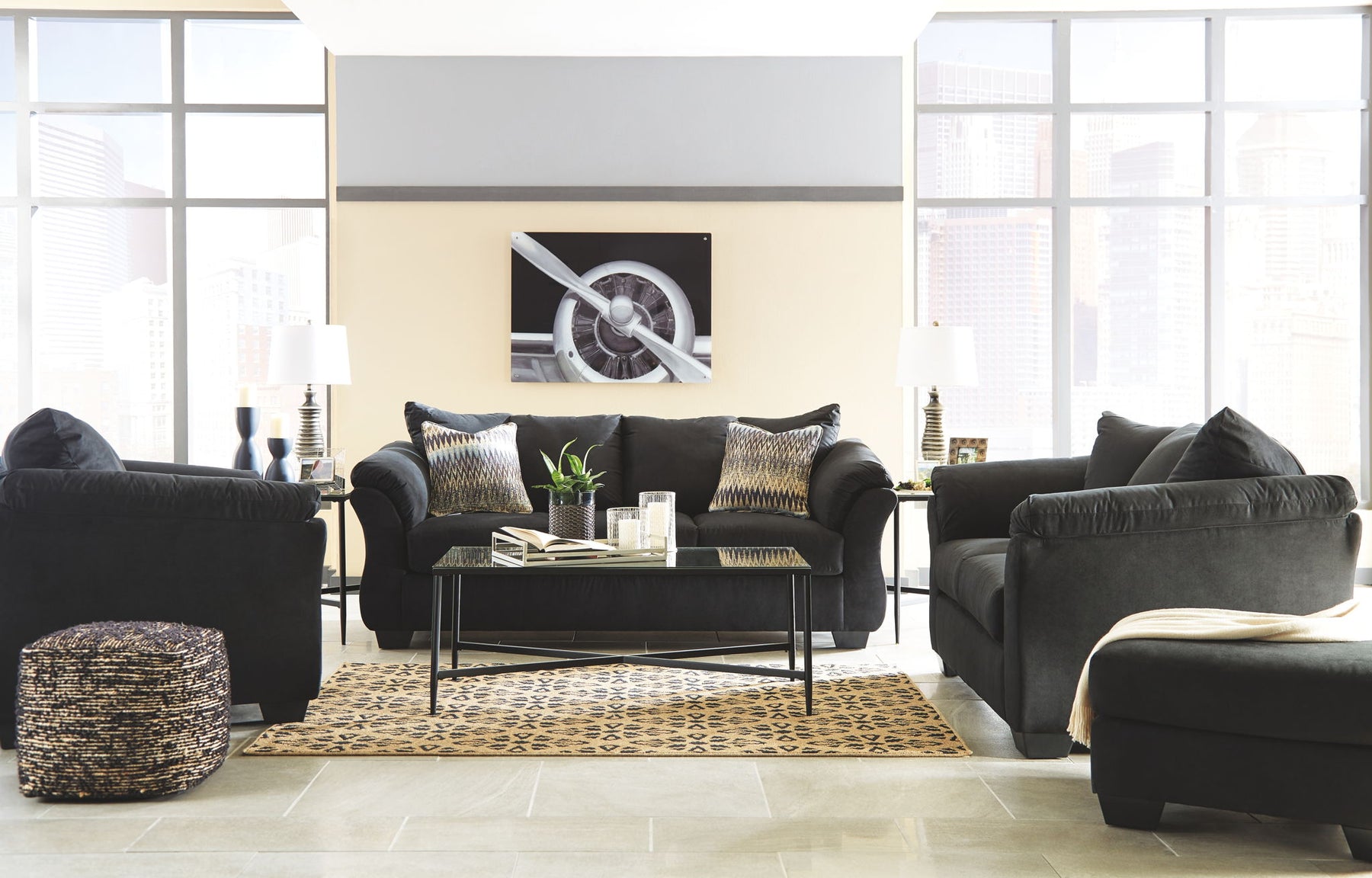 Black / 4 Pc. Sofa, Loveseat, Chair, Ottoman