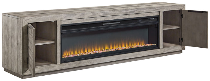 Naydell - 92" TV Stand With Wide Fireplace Insert - Gray image 4