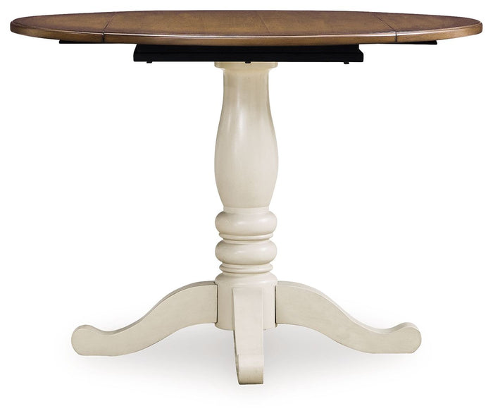 Wirloni - Round Dining Room Drop Leaf Table - Antique White / Brown image 3