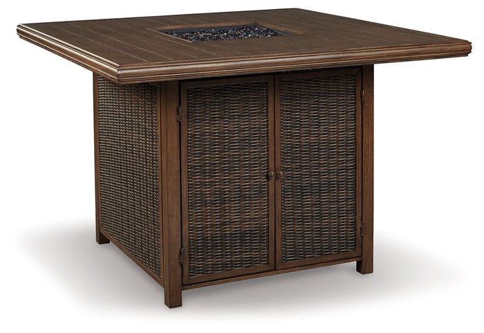 Paradise Trail - Square Bar Table w/Fire Pit - Medium Brown image 1