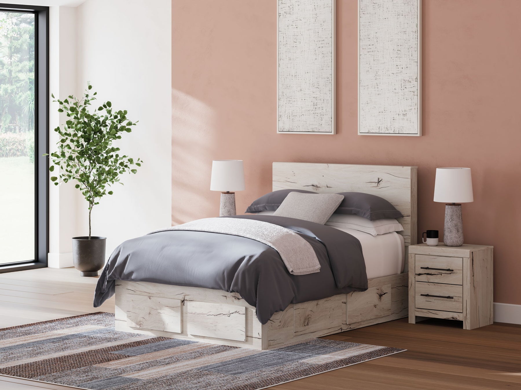 Beige / Full / Storage Footboard And 2 Under Bed Storage Units