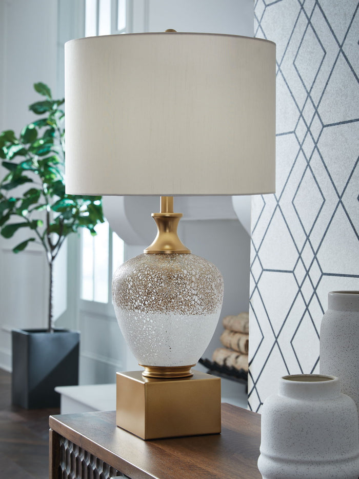 Tavisburg - Glass Table Lamp - Brown / White / Gold image 3