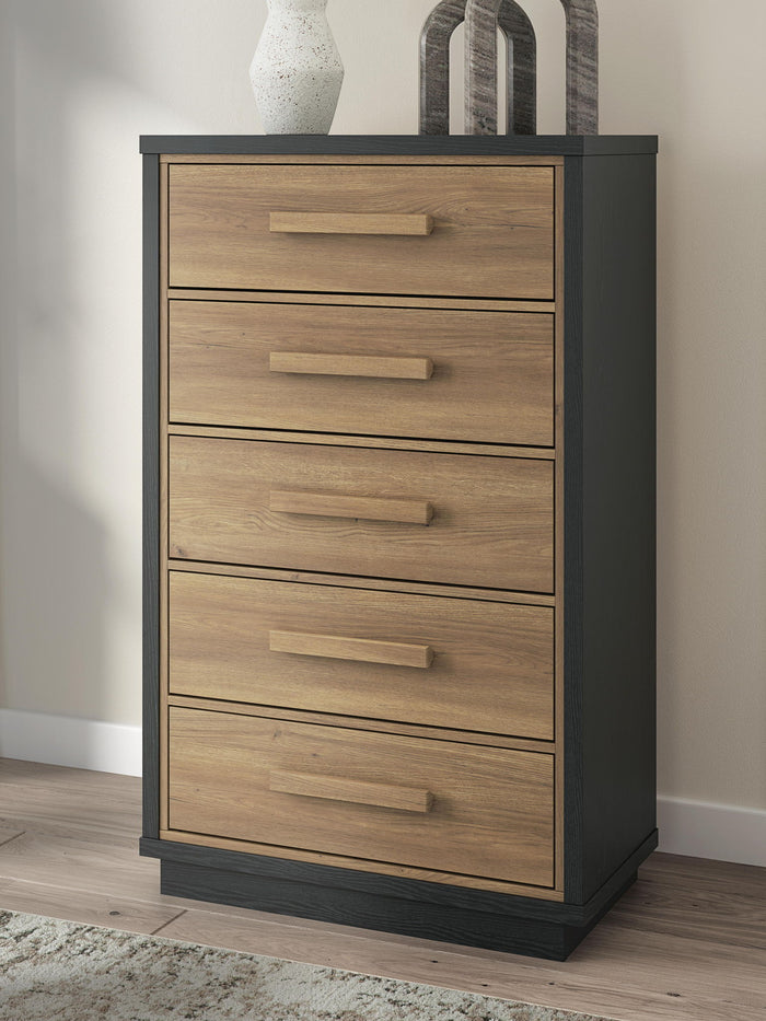 Kozmour - Five Drawer Chest - Black / Brown image 4