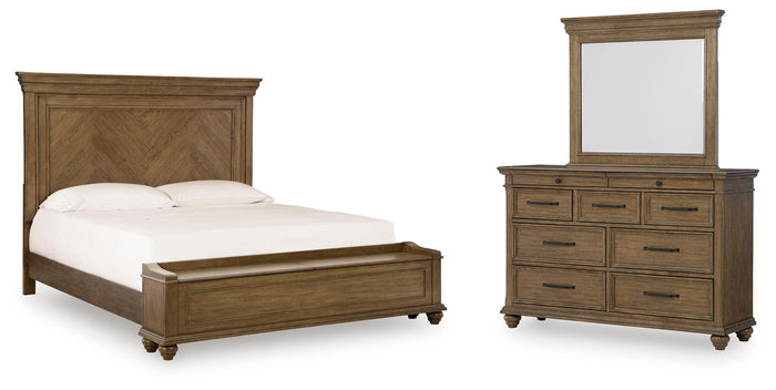 Karallin - 3 Pc. - Queen Panel Storage Bed, Dresser And Mirror - Medium Brown image 1