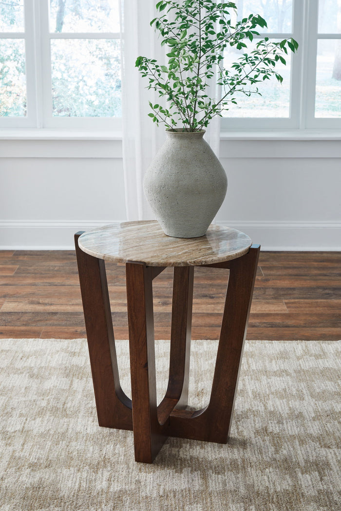 Tanidore - Round End Table - Warm Brown image 2