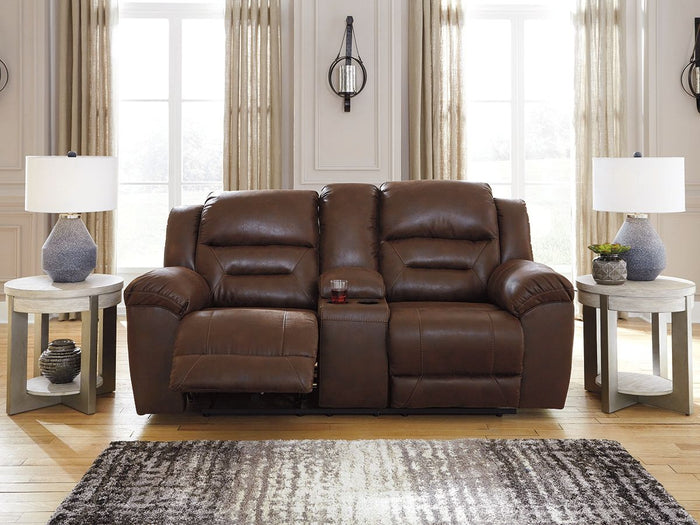 Stoneland - Dbl Reclining Loveseat with Console - Faux Leather - Chocolate image 4