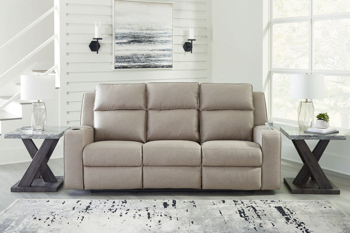 Lavenhorne - Reclining Sofa W/ Drop Down Table - Faux Leather - Pebble image 4
