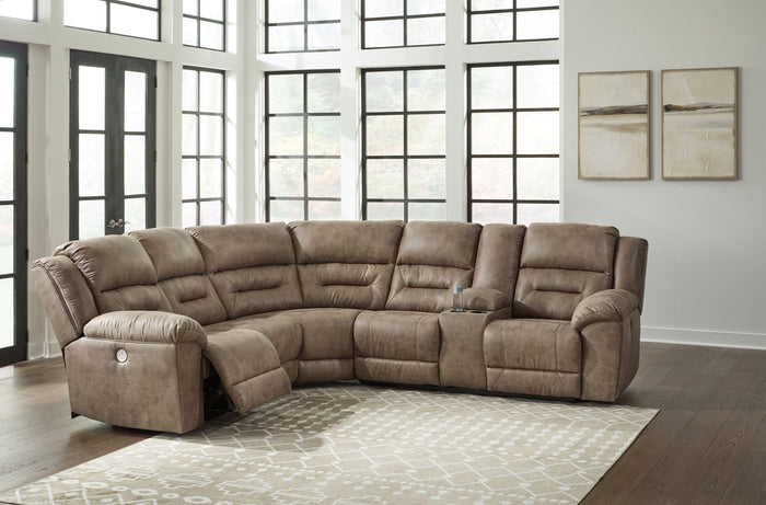 Ravenel - 3-Piece Power Reclining Sectional With Raf Power Reclining Loveseat With Console - Faux Leather - Fossil image 4