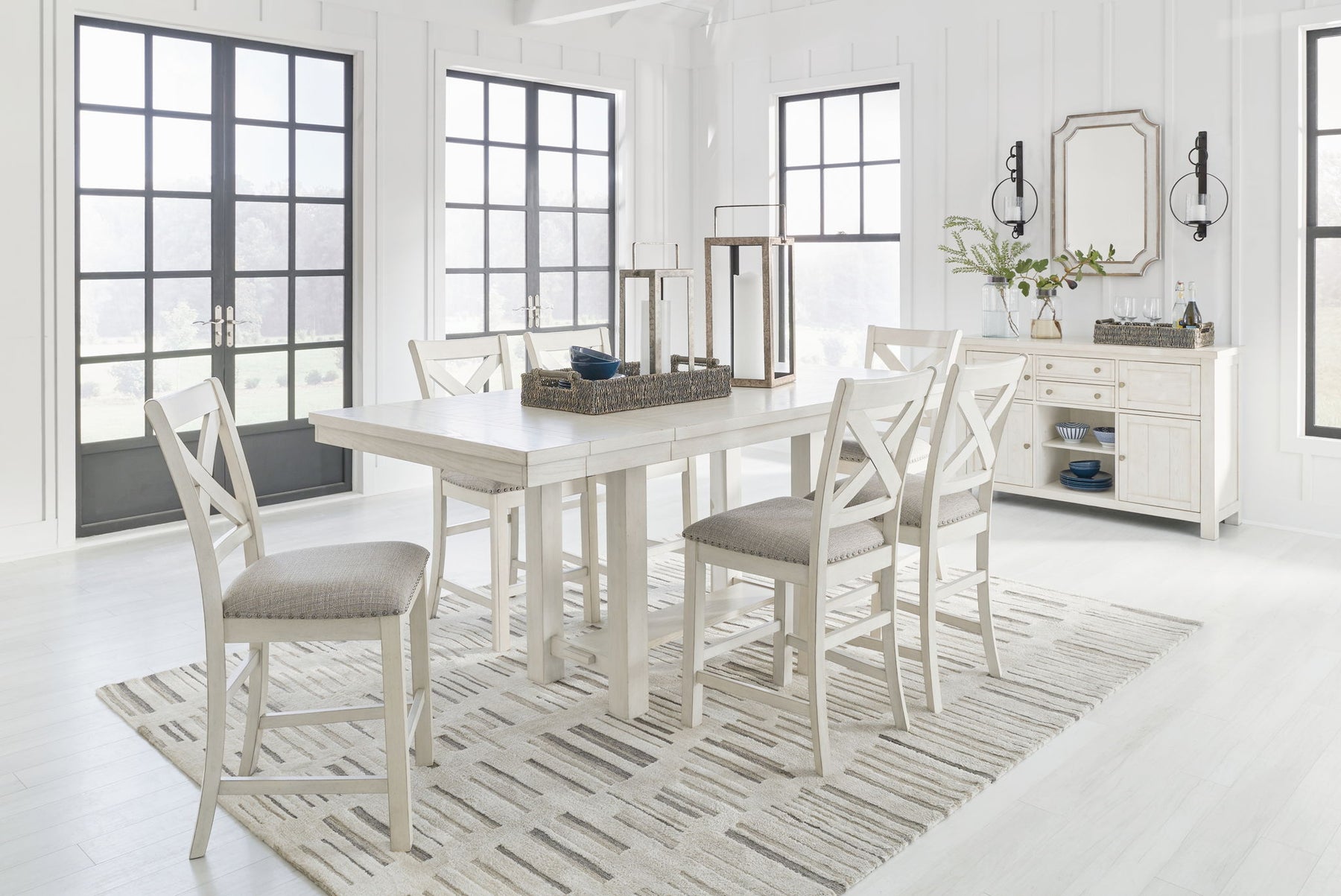 White / 8 Pc. Table, 6 Stools, Server