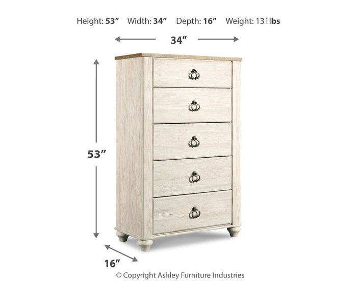 Willowton - Five Drawer Chest - Brown / Beige / White image 2