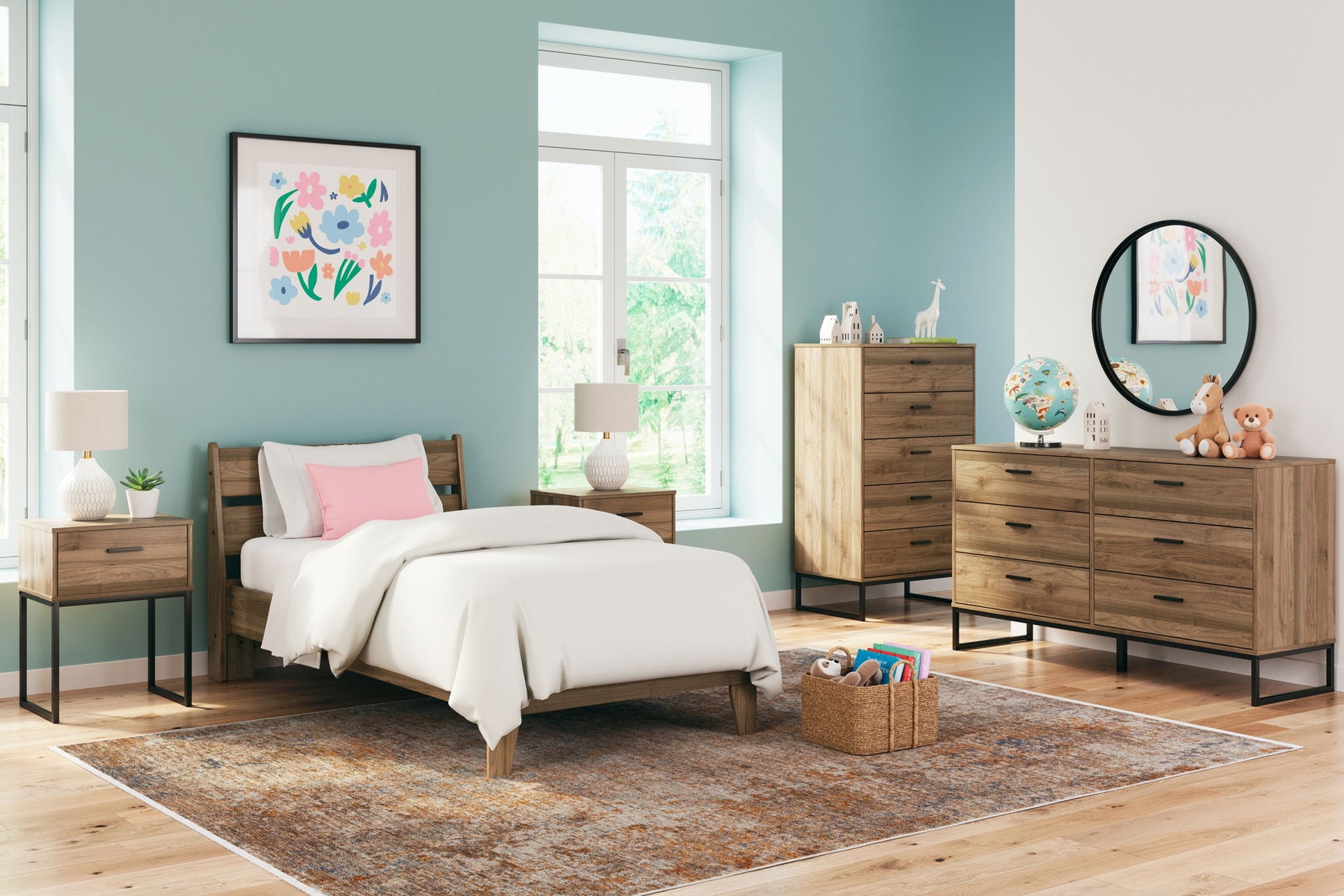 Light Brown / 3 Pc. Bed, Dresser / Twin