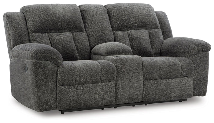 Frohn - Dbl Reclining Loveseat With Console - Fabric - Graphite image 1
