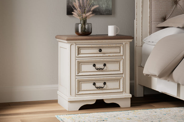 Realyn - Three Drawer Night Stand - White / Brown / Beige image 3