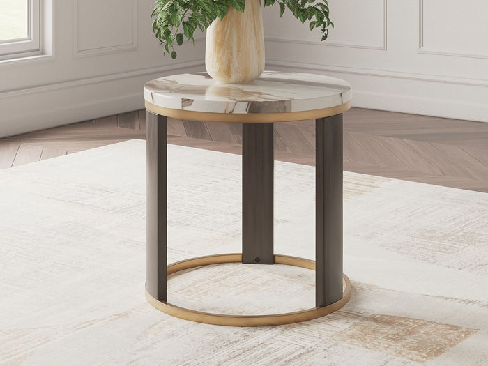 Jazmore - Round End Table - Brown / Brass Finish image 3