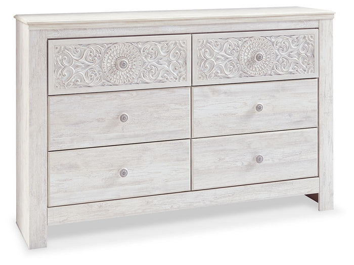 Paxberry - Six Drawer Dresser - Medallion Drawer Pulls - Whitewash image 1
