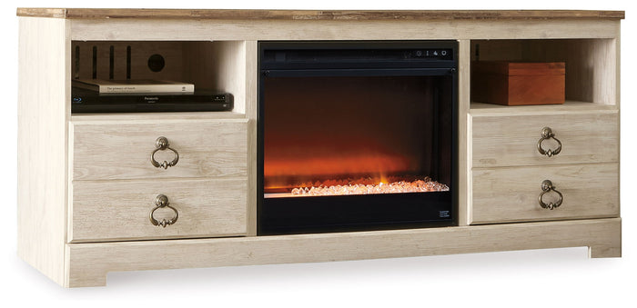 Willowton - 64" TV Stand With Glass/Stone Fireplace Insert - Whitewash image 1