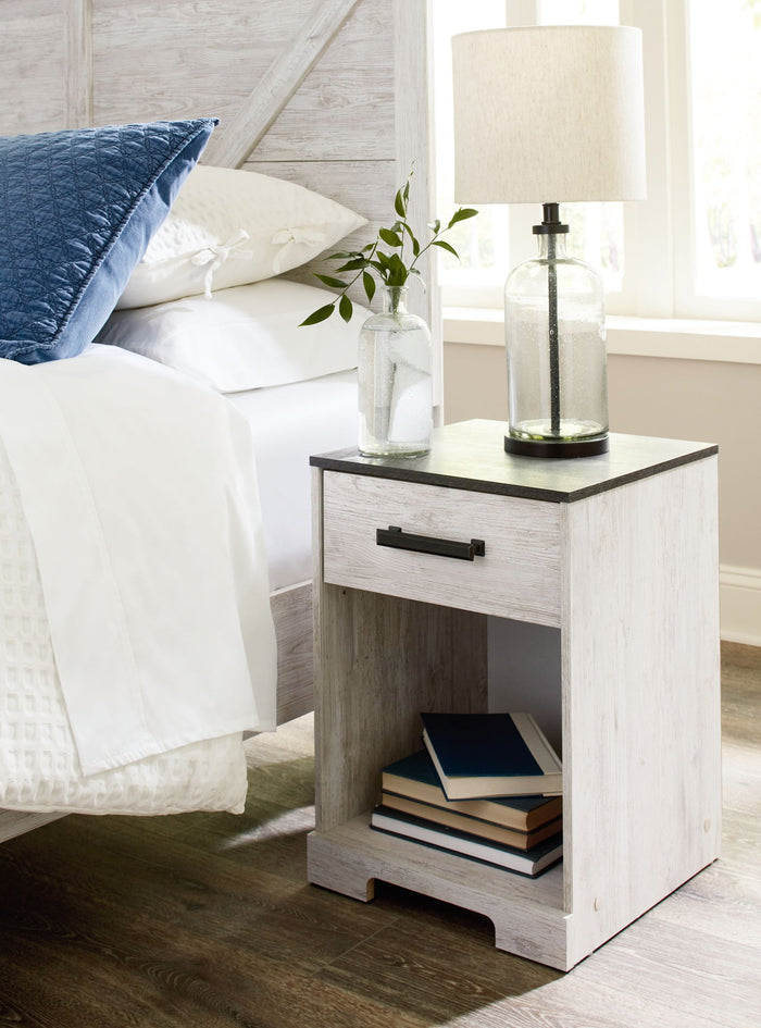 Shawburn - One Drawer Night Stand - Open Cubby - White / Black / Gray image 4