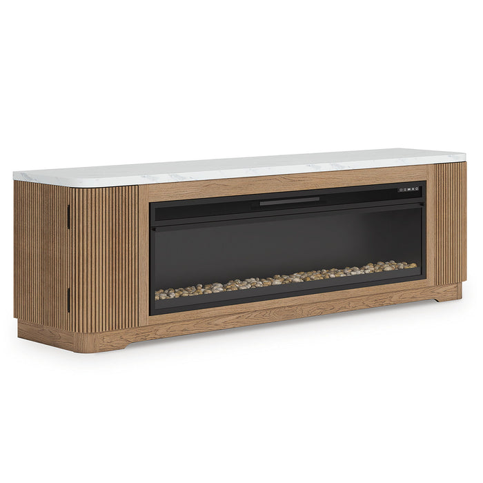 Camdill - 80" TV Stand With Electric Fireplace - Light Brown image 3