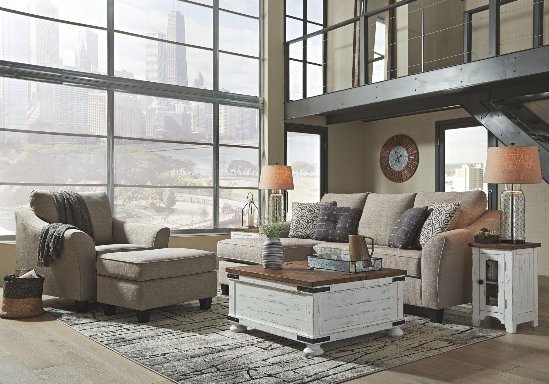 Pearl Silver / 3 Pc. Sofa Chaise, Chair, Ottoman