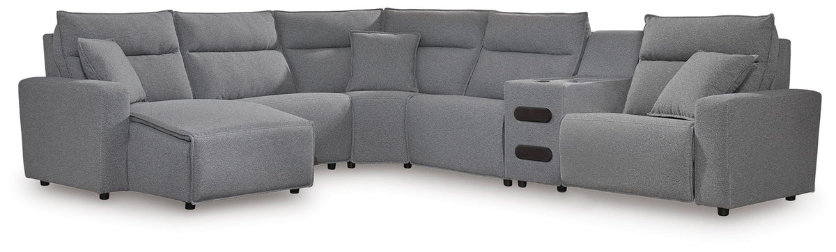 Modmax II - 6-Piece Power Reclining Sectional With LAF Press Back Power Chaise And Audio Console - Salt And Pepper - Next-Gen Nuvella