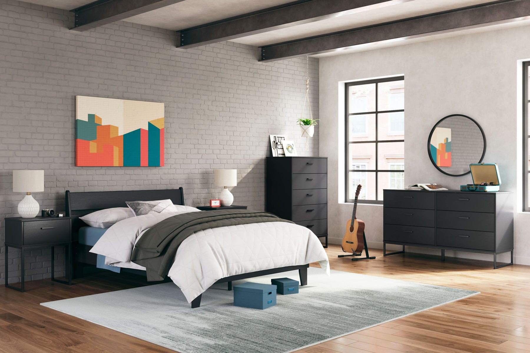 Black / 4 Pc. Bed, Dresser, Chest / Full