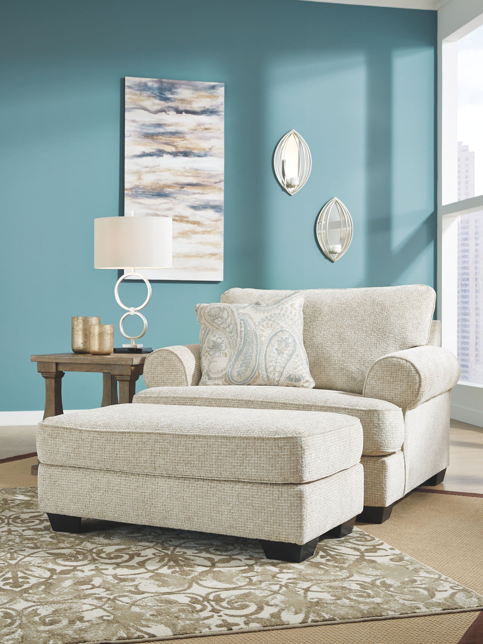 Light Brown / 2 Pc. Chair And A Half, Ottoman