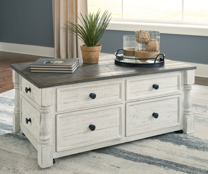 Havalance - Lift Top Cocktail Table with Storage Drawers - White / Gray image 3