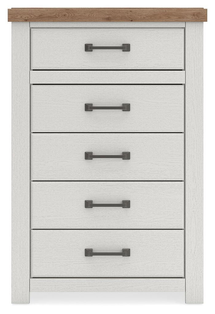 Savonport - Five Drawer Chest - White / Brown image 4