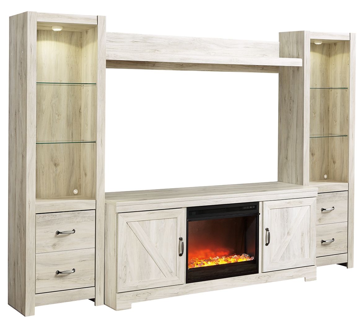 Beige / 5 Pc. Entertainment Center - 63" TV Stand with Glass/Stone Fireplace Insert