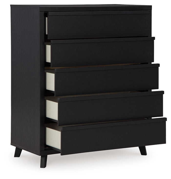Danziar - Five Drawer Wide Chest - Black image 4