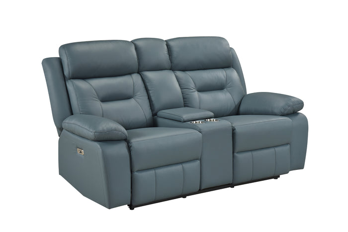 Monroe Power Double Reclining Console Loveseat, Blue-Grey Leather Match image 4