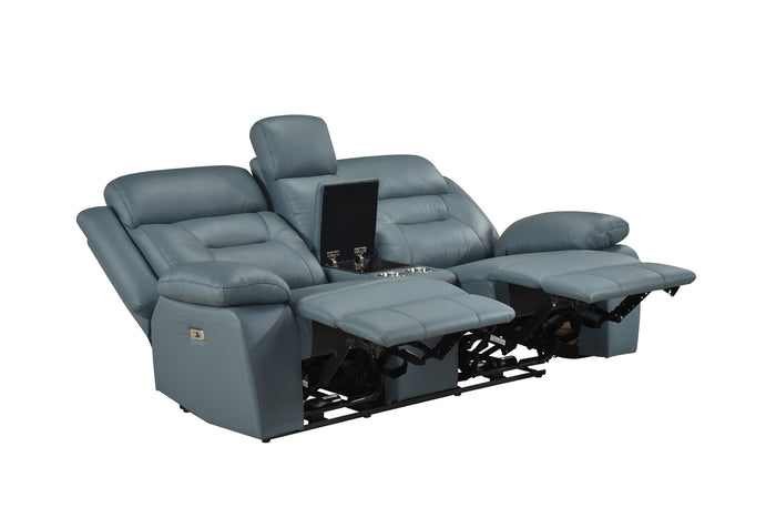 Monroe Power Double Reclining Console Loveseat, Blue-Grey Leather Match image 5