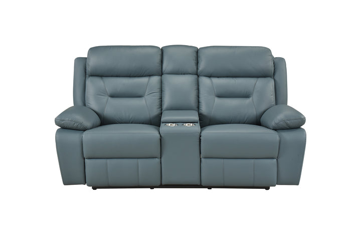 Monroe Power Double Reclining Console Loveseat, Blue-Grey Leather Match image 3