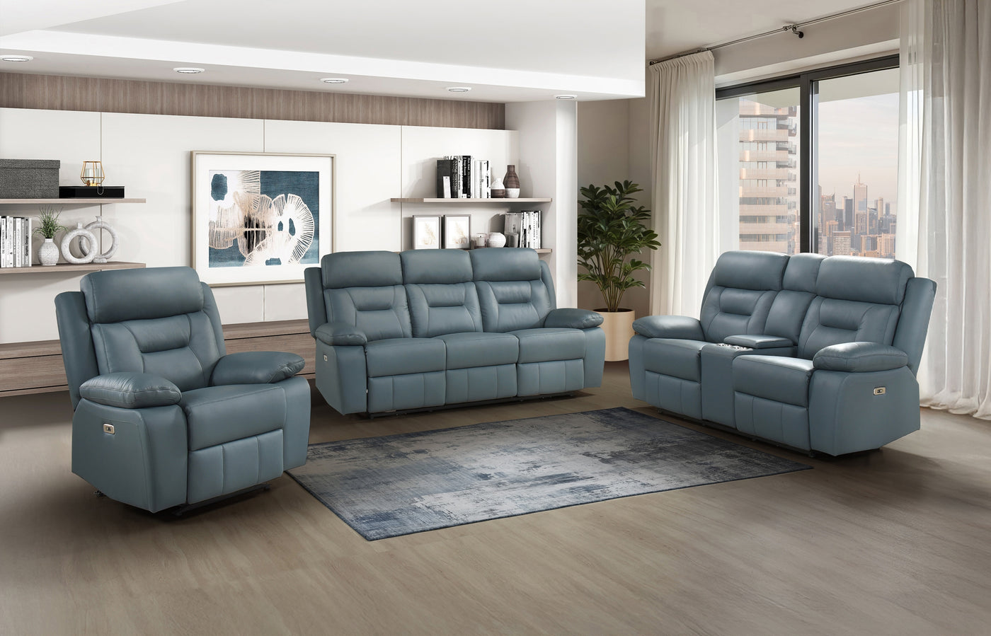 Monroe Dual-Power Glider Recliner, Blue-Grey Leather Match