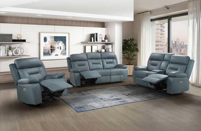 Monroe Dual-Power Glider Recliner, Blue-Grey Leather Match image 2