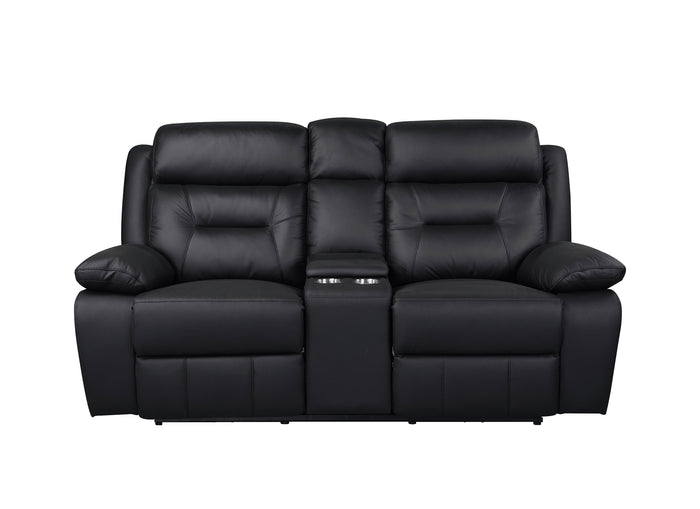 Monroe Power Double Reclining Console Loveseat, Black Leather image 3