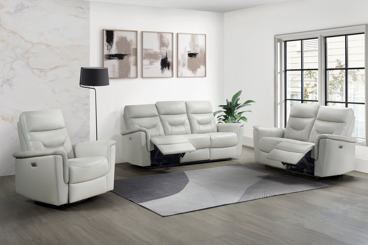Vale Power Reclining Loveseat, Silver Leather Match