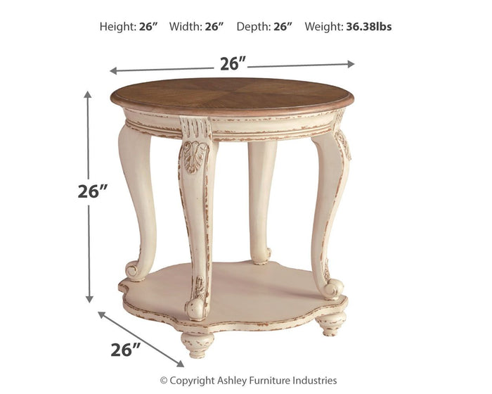 Realyn - Round End Table - White / Brown image 3