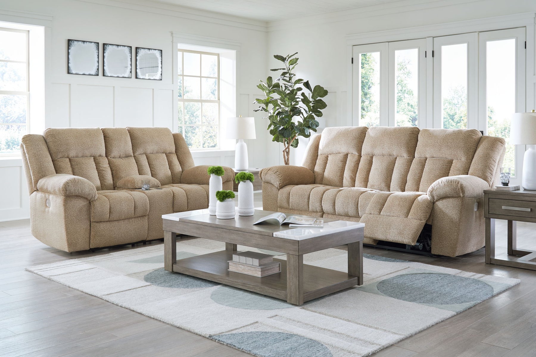 Beige / 2 Pc. Power Reclining Sofa, Power Reclining Loveseat