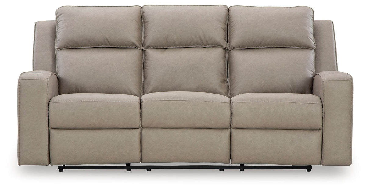 Lavenhorne - Reclining Sofa W/ Drop Down Table - Faux Leather - Pebble