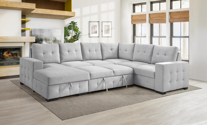 Halston 4-Piece Sectional with Pull-Out Bed and Left Storage Chaise, Grey image 4