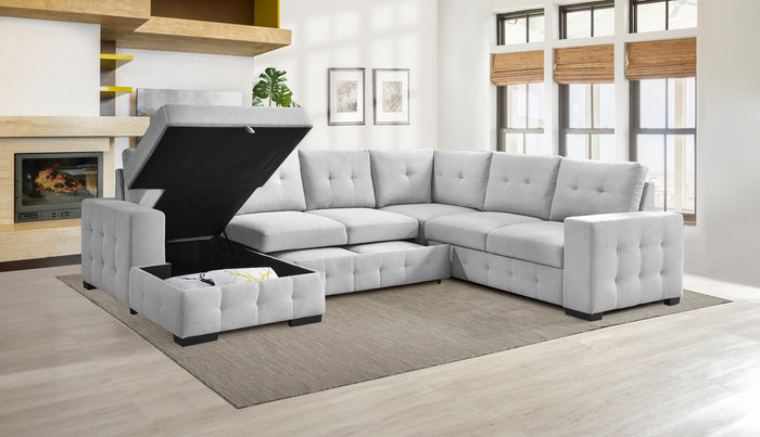 Halston 4-Piece Sectional with Pull-Out Bed and Left Storage Chaise, Grey image 3